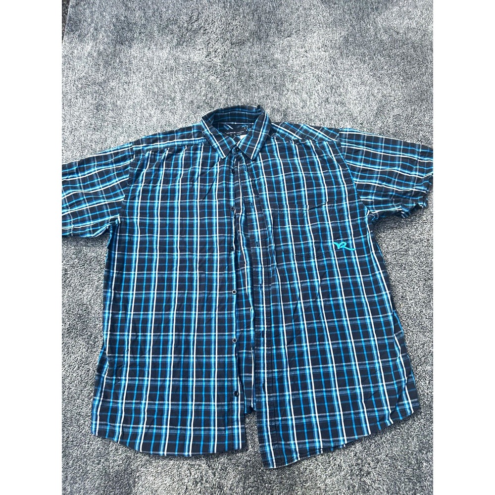Rocawear Mens 3X Plaid Button Up Shirt Blue Black Embroidered Logo Hip Hop